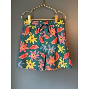 Tea Collection Boys Swim Trunks Watermelon Floral Teal Board Shorts Size 10